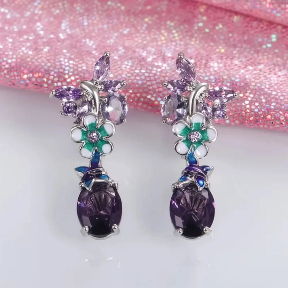 🎀925 Floral Butterfly Amathyst Earrings - Picture 6 of 9